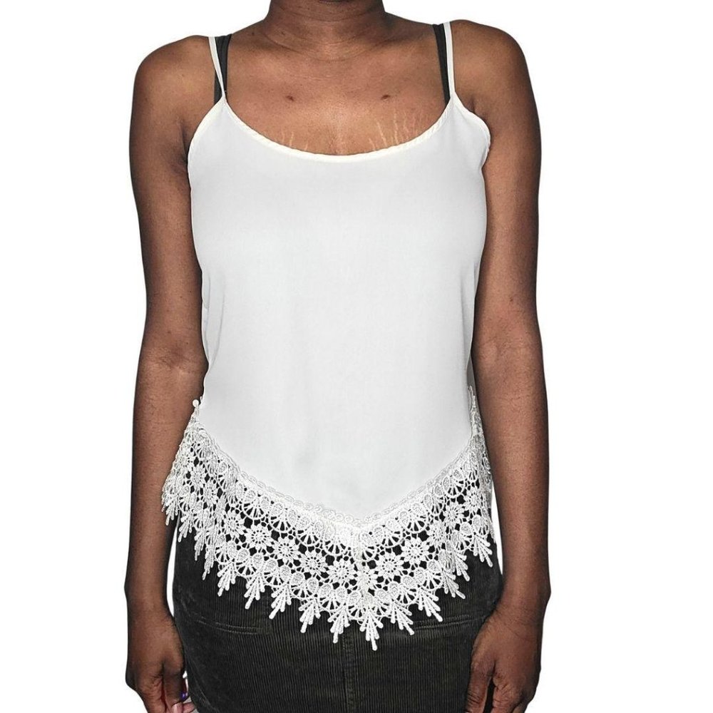 Nella Fantasia Cream Crochet Ruffle Tank Top